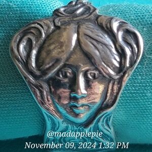 Antique 1900s Daphne Spoon Ring Sterling Silver Statement Piece Handmade #103